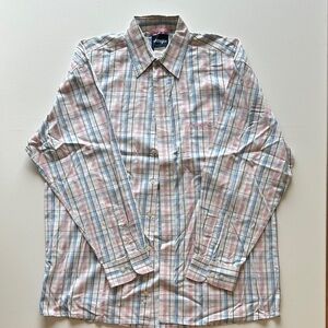 Wrangler Men's Blue/ Pink Plaid Button Down Shirt Size L Breast Cancer Awareness